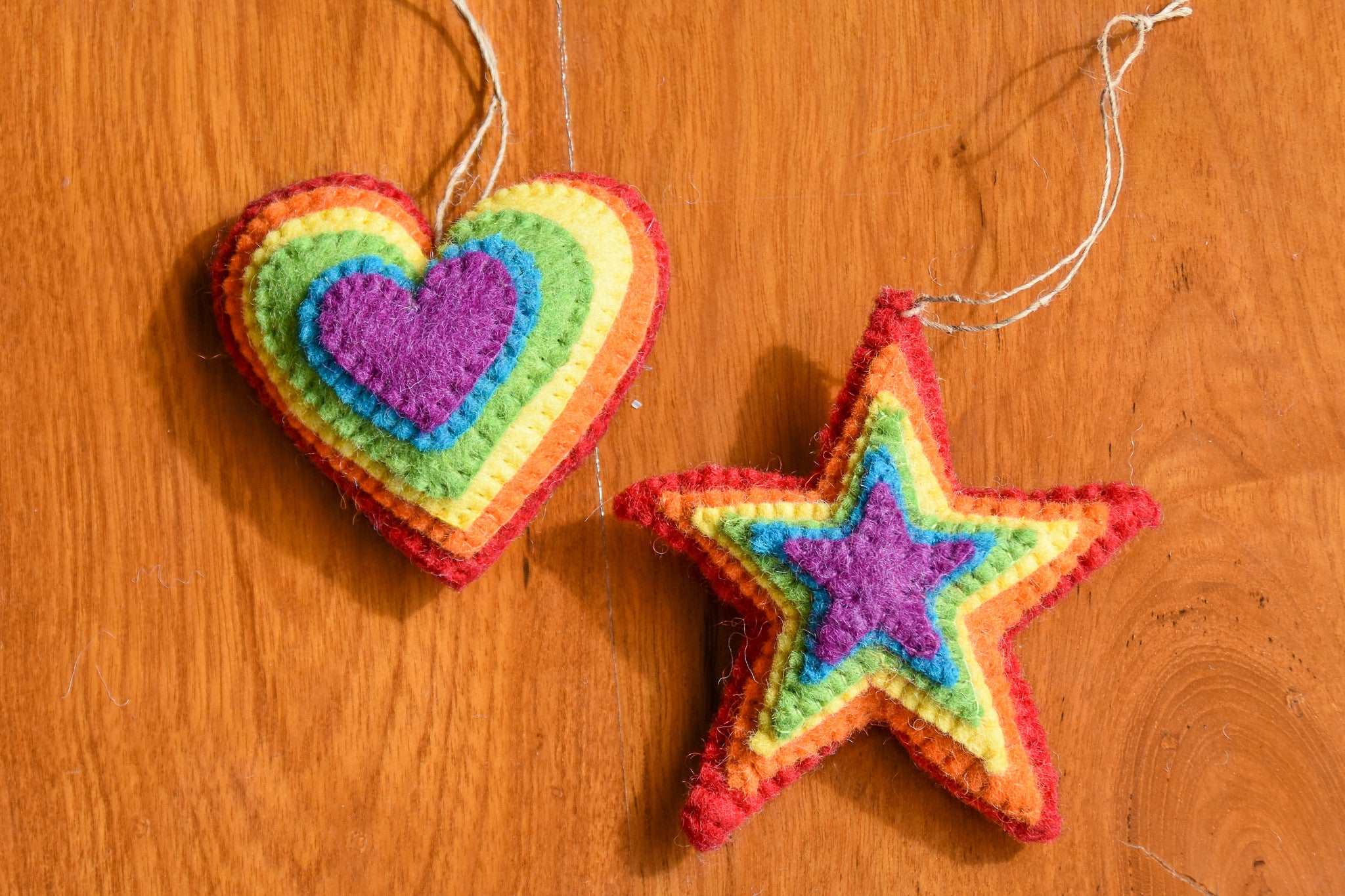 Rainbow Love Starburst Handmade Felt Ornament-Set of 2 – Global