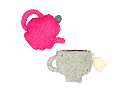 Shades of Pink Heart Teapot and Teacup Wool Felt Christmas Tree Ornament-Set of 2