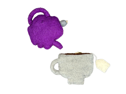 Shades of Purple Heart Teapot and Teacup Wool Felt Christmas Tree Ornament-Set of 2