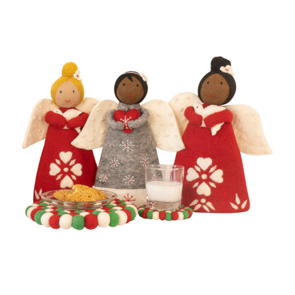 This Global Groove Life, handmade, ethical, fair trade, eco-friendly, sustainable, red & white felt, Peace Dove Angel tree topper, was created by artisans in Kathmandu Nepal and will be a brilliantly beautiful addition to your Christmas tree this holiday season.