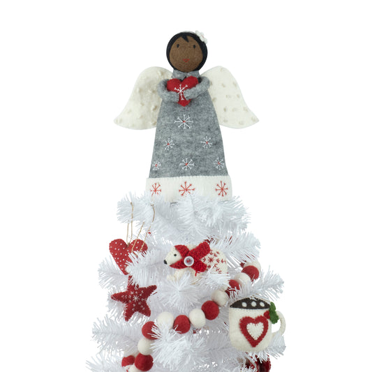 This Global Groove Life, handmade, ethical, fair trade, eco-friendly, sustainable, felt, Snow Queen Angel tree topper, was created by artisans in Kathmandu Nepal and will be a brilliantly beautiful addition to your Christmas tree this holiday season.