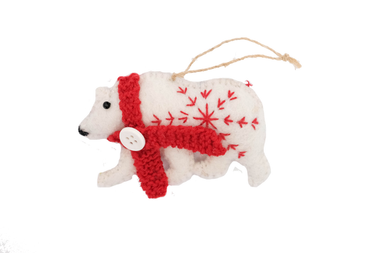 Retro Kai Polar Bear with Red Scarf Ornament